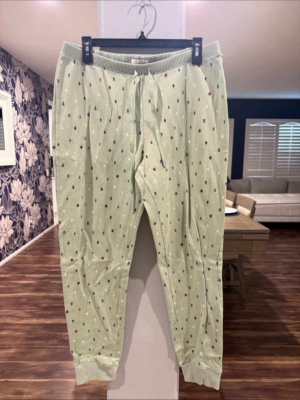 LC Lauren Conrad Light Green Jogger Pants with Tiny Multicolor Dots